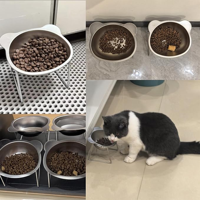 Stainless Steel Raised Cat Food Bowl for 2 Bowls, 5.9-Inch Replaceable Cat Bowl, Pack of 2 Indoor Cat Dishes for Food and Water (Dishwasher Safe)