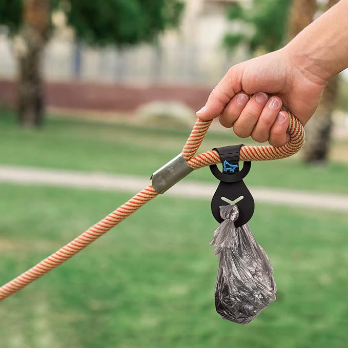 Dog Poop Bag Holder for Leash Waste Bag Carrier Dog Poop Bag Dispenser for Walking Running Bicycle Accessory 2 Pieces (Black + Mixed Blue)