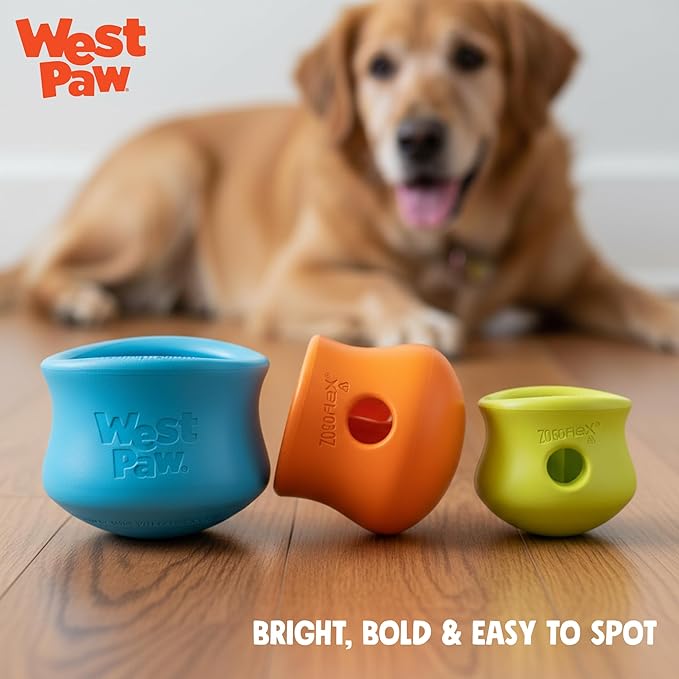WEST PAW Zogoflex Toppl Interactive Treat Dispensing Puzzle Dog Toy for Mental Stimulation & Enrichment-Holds Kibble & Treats-Lickable, Freezable & Dishwasher Safe-Made in USA-XL-Sunflower Yellow