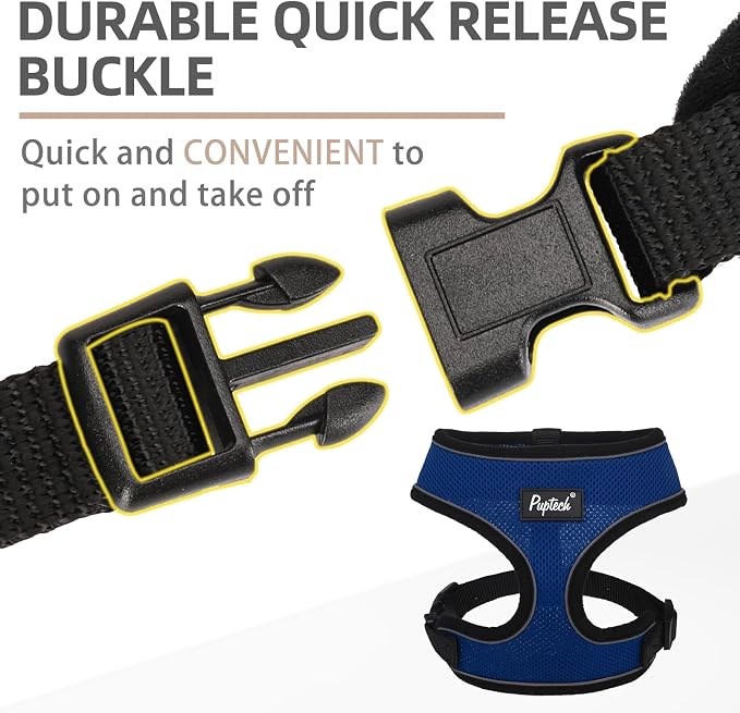 PUPTECK Soft Mesh Dog Harness and Leash Set Pet Puppy Cat Comfort Padded Vest No Pull Harnesses, Solid NavyBlue, S