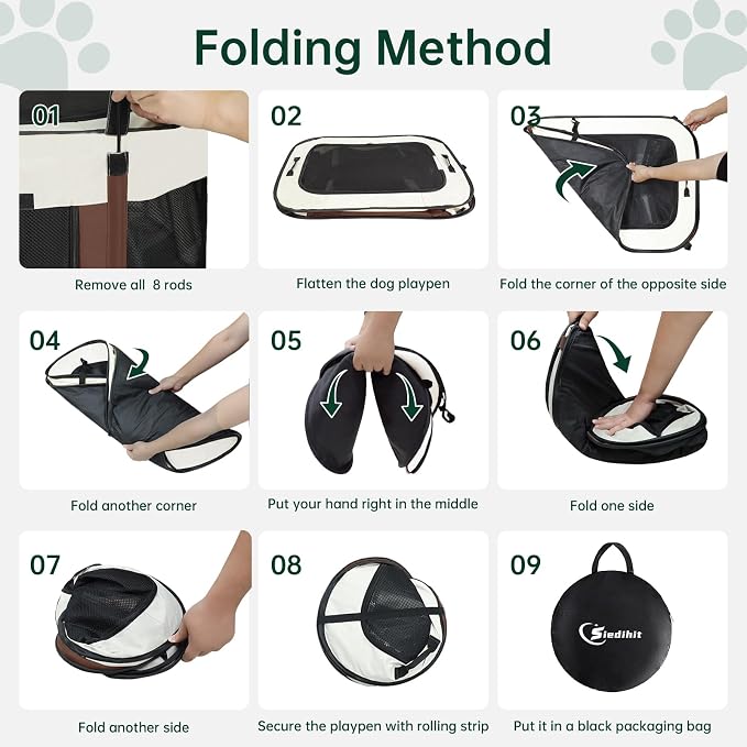 Dog Playpen,Cat Pet Puppy Pen,Portable Playpens for Dogs Indoor Outdoor Travel Camping Use,Foldable Dog Kennel Tent Crate for Rabbit Small Animals with Carrying Case (Brown, Large)