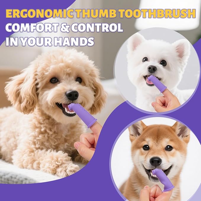 Vet Recommended Small Dog Teeth Brushing Kit 2.52oz + Natural Coconut Oil Dog & Cat Toothpaste for Fresh Breath 3.52oz