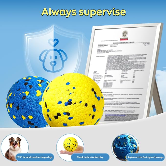 Kimee Dog Balls Tennis Balls Dog Chew Toys for Aggressive Chewers ETPU 4Pcs | Indestructible Dog Ball Dog Teething Chew Toys for Aggressive Chewers Dog Water Toy Fetch Ball Large Medium Small Dog 2.75"