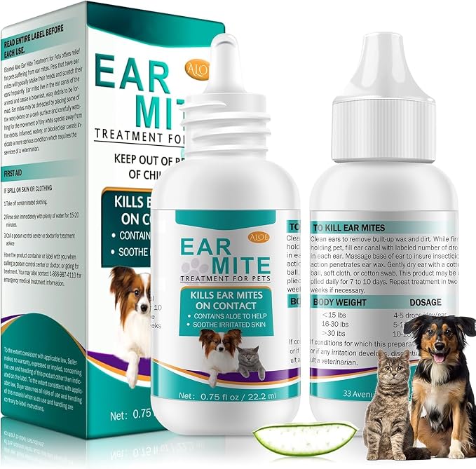 Ear Mites Clean for Dogs & Cat with Aloe Vera, 0.75oz