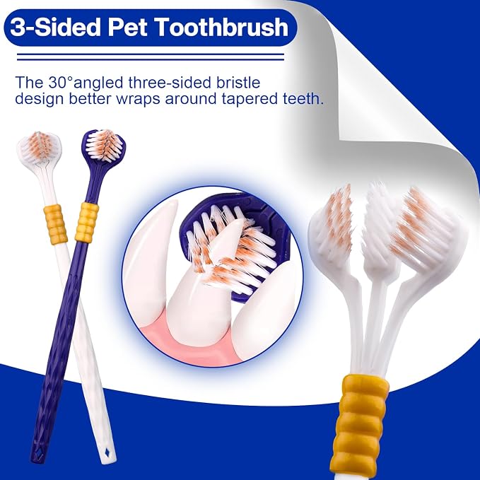9 Pcs Dog Toothbrush Set, Three Sided Pet Toothbrush Brush,360º Pet Toothbrush Soft Nano Bristles Tooth Brush for Cat Dog Puppy Kitten Dental Care