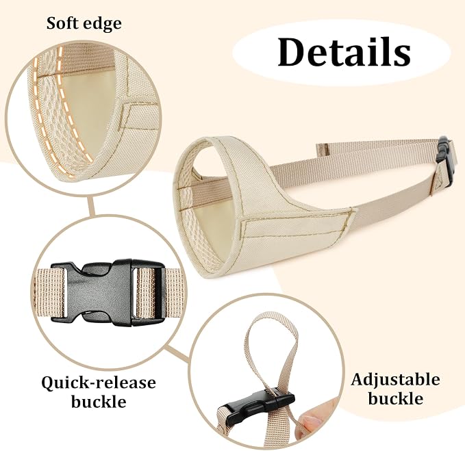 Fabric Dog Muzzle for Short Snout Small Dogs Chihuahuas Anti-Bite | Fits Shih Tzu Pomeranian Yorkshire Brachycephalic Dog, Grooming Vet Visits Walking Use, Prevent Chewing, Soft | Khaki, S