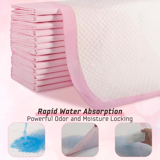 Puppy Pads,Disposable Puppy Training Pads,Super Absorbent Leak-Proof Dog and Puppy Pet Training Pads,Pink Puppy Pads for Puppies,Dogs,Cats,Rabbits(24" X 24" - 40PCS)