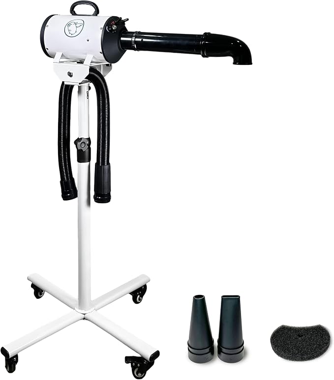 Flying Pig High Velocity Dog Pet Stand Grooming Dryer w/Variable Air Speed & Heat (White w/Teal Logo)