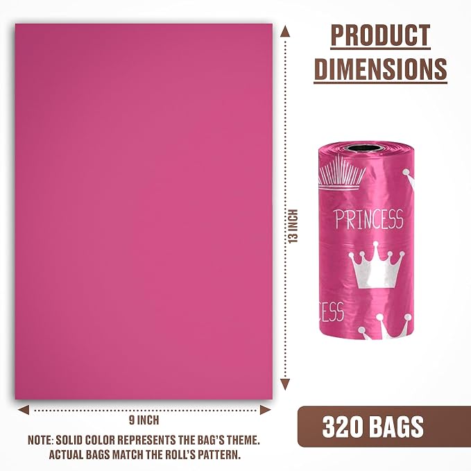 Parisian Pet Ecofriendly Dog Poop Bags Rolls - 320 Count Unscented Poop Bags For Dogs - Leakproof, Extra Thick, 16 Dog Waste Bags Refill Rolls - Princess Pink Doggie Poop Bags - Fits All Dispenser