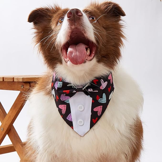 Valentine Dog Tuxedo Bandana with Bow Tie, X-Large, XS