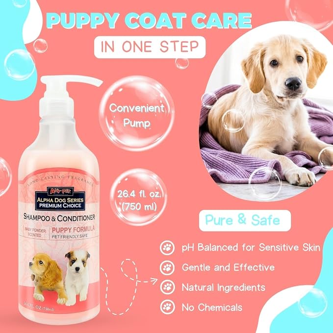 Natural Puppy Shampoo and Conditioner Tear Free with Aloe Vera, pH-Balanced Shampoo for Puppies, Tearless Dog Shampoo and Conditioner, Puppy Wash Sensitive Skin 26.4 Oz (6 Pack)