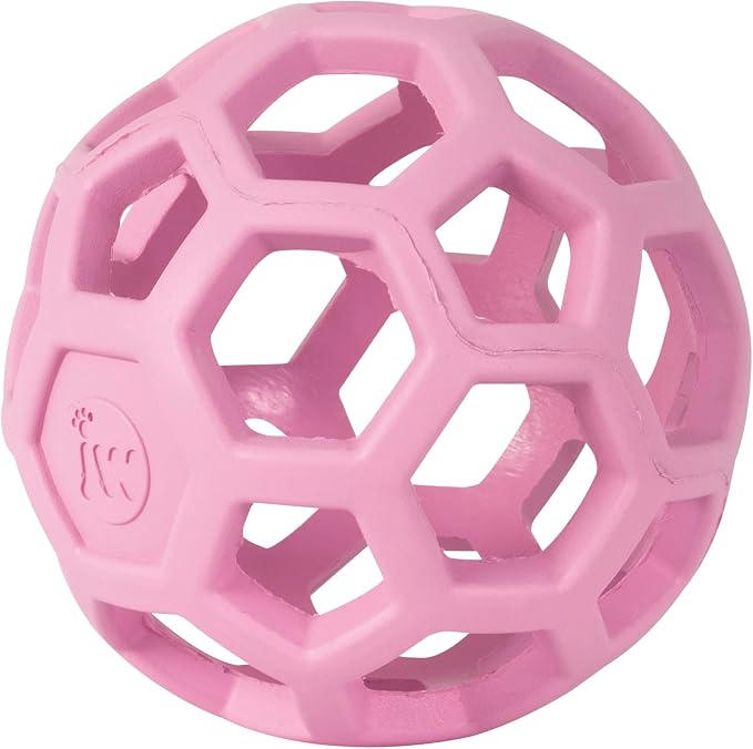JW Pet HOL-ee Roller Dog Puzzle Ball, Small 3in, Natural Rubber, Pink | Puzzle Ball Design Dog Toy for Interactive Play and Chasing Fun