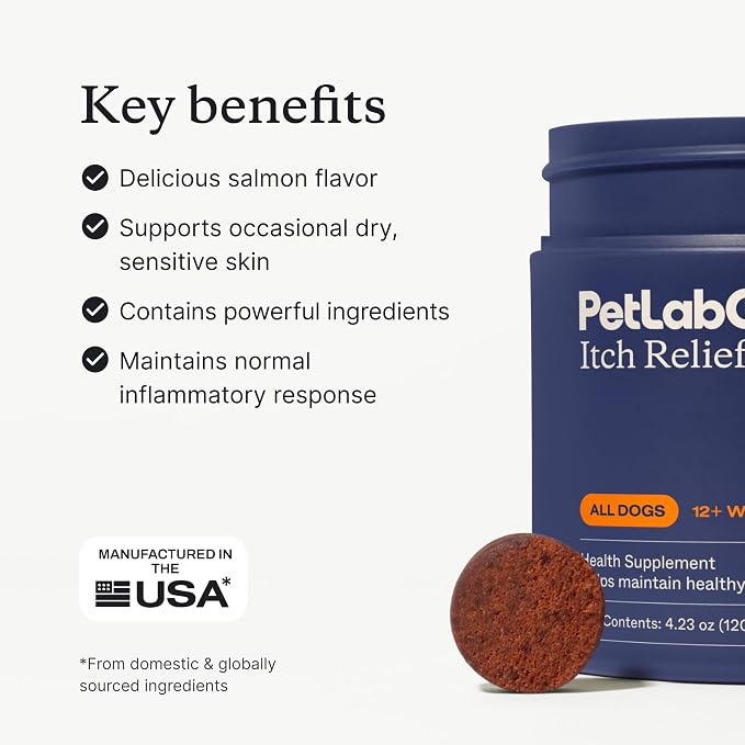 PetLab Co. Itch Relief Chew Pro, 30 Soft Chews, Salmon | Quercetin, biotin and antioxidants in an omega-rich formula to support itch relief and skin hydration