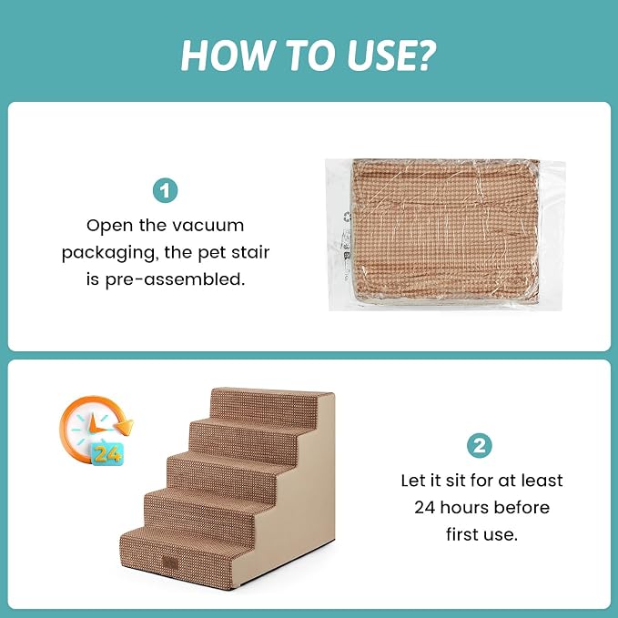 COZY KISS Dog Stairs for Small Dogs, 5 Step Pet Stairs for Beds & Couches | 23.6" H Wider Non-Slip Dog Steps for Bed, Ideal for Puppies, Senior Cats, and Small to Medium Dogs, Light Brown