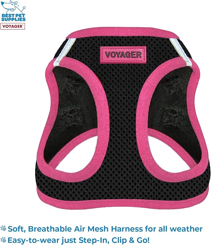 Voyager Step-in Air All Weather Mesh Harness and Reflective Dog 5 ft Leash Combo with Neoprene Handle, for Small, Medium and Large Breed Puppies by Best Pet Supplies - Black, Small