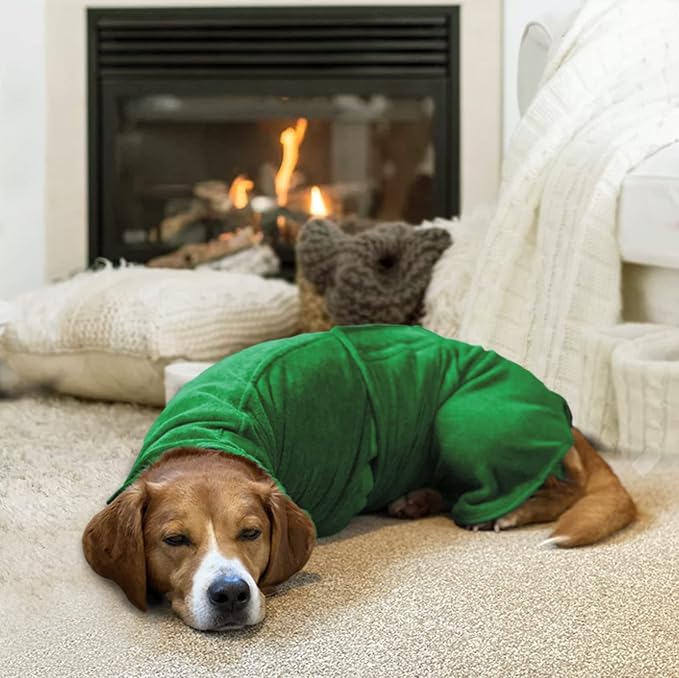 Geyecete Dog Drying Coat - Dog Bathrobe Towel - Microfibre Fast Drying Super Absorbent Pet Cat Bath Robe Towel, Luxuriously Soft Green XXL