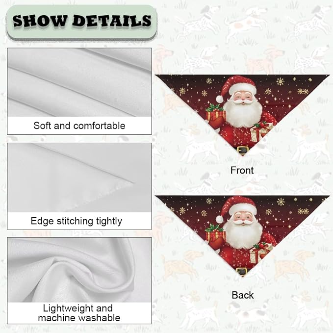 Jeiento Christmas Dog Bandana Santa Claus Pet Scarf Lightweight Adjustable Triangle Bibs for Medium, Medium, Polyester, Santa Claus