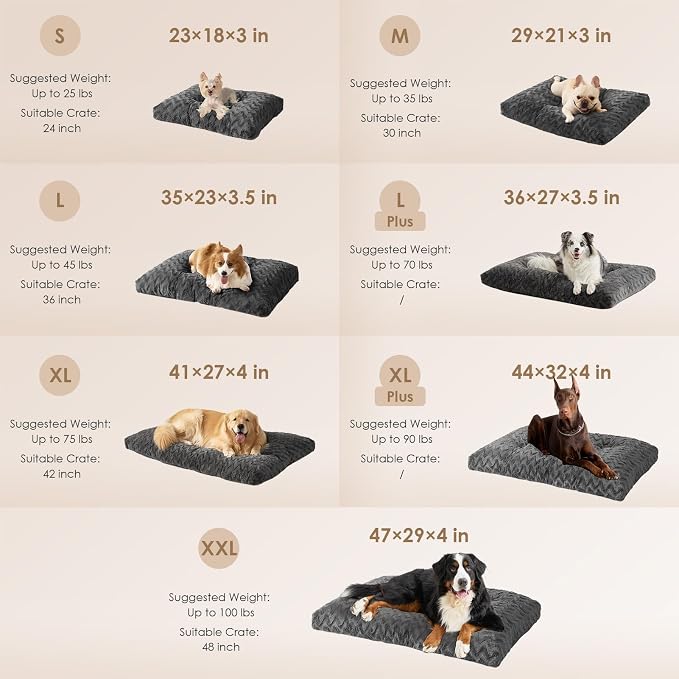 EHEYCIGA Washable Large Dog Bed for Crate, 36x27 Inch Pet Bed, Charcoal