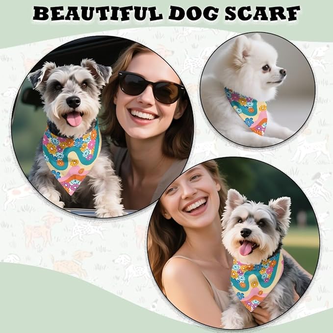 Forchrinse Hippie Flower Dog Bandanas Triangle Dog Bib Scarf Washable Pet Bandana Dog Kerchief, One Size, 1-Pack, Polyester, Hippie Floral Printed
