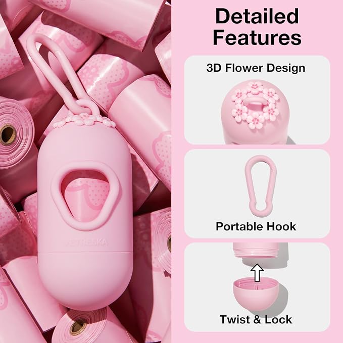 VETRESKA Dog Poop Bags with Handles 450 Count, Floral Scented Waste Bags, Leak-Proof Thick Dog Bags for Poop, Easy-Tie Large Poop Bags, 30 Refill Rolls with 1 Dispenser for Dog Walking Cat Litter