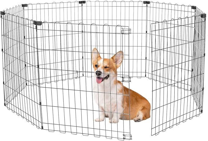 MUTTROS Foldable -30 inch Octagonal Metal Dog Playpen - 8-Panel Exercise Dog Fence, No Door, Indoor/Outdoor Dog Corral with Dog Pin for Puppies & Small Dogs, Puppy Gate, Small Black
