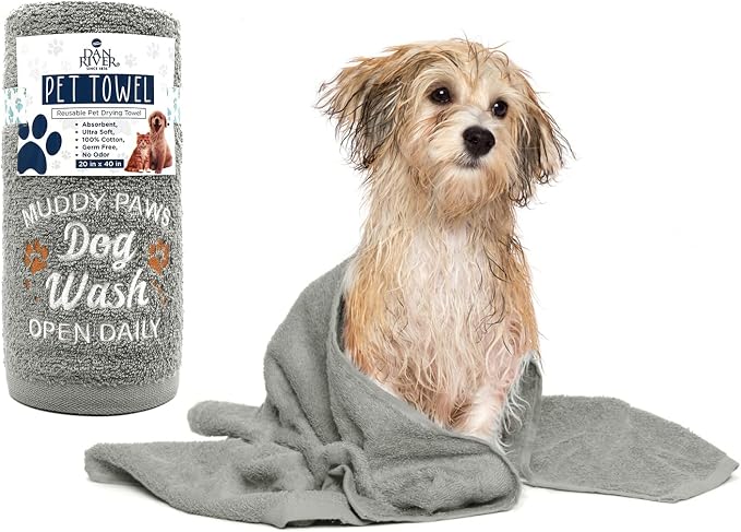 DAN RIVER Dog Towel - Pack of 1, 100% Cotton, 20x40, Ultra Soft 450 GSM, Super Absorbent & Quick Drying Towel for Dogs, Cats, and Other Pets, High Rise.