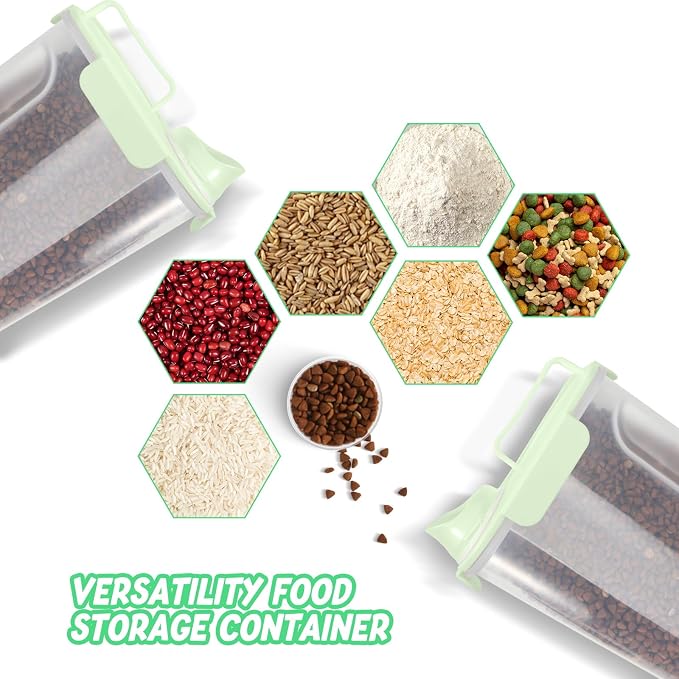 LEAWALK 5Lbs /6Qt/5L Airtight Cat Dog Food Storage Container with Upgraded Large Nozzle BPA-Free, 2-Pack, 5Lbs, Green
