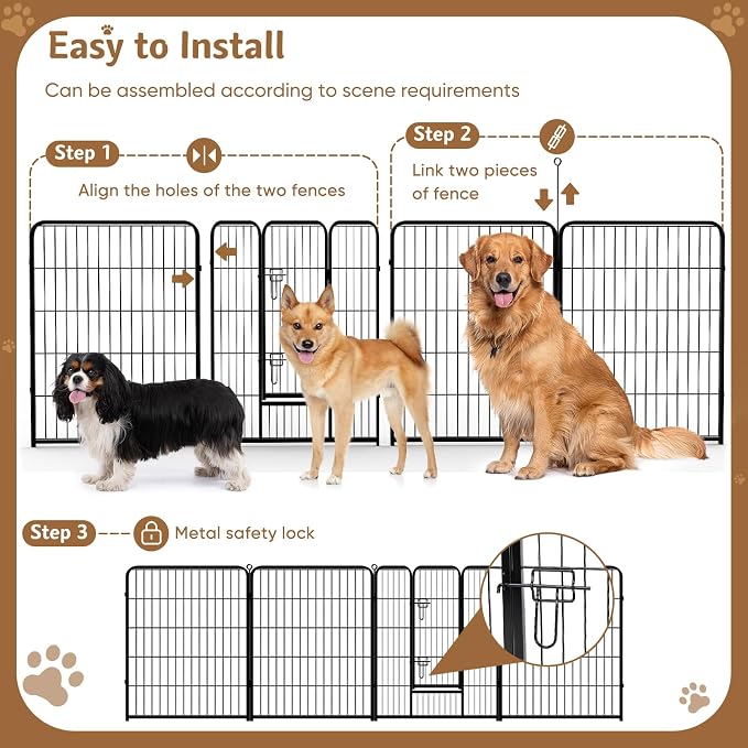 DUMOS Dog Playpen Indoor/Outdoor, Metal, 32in, 8 Panels, Foldable with Door