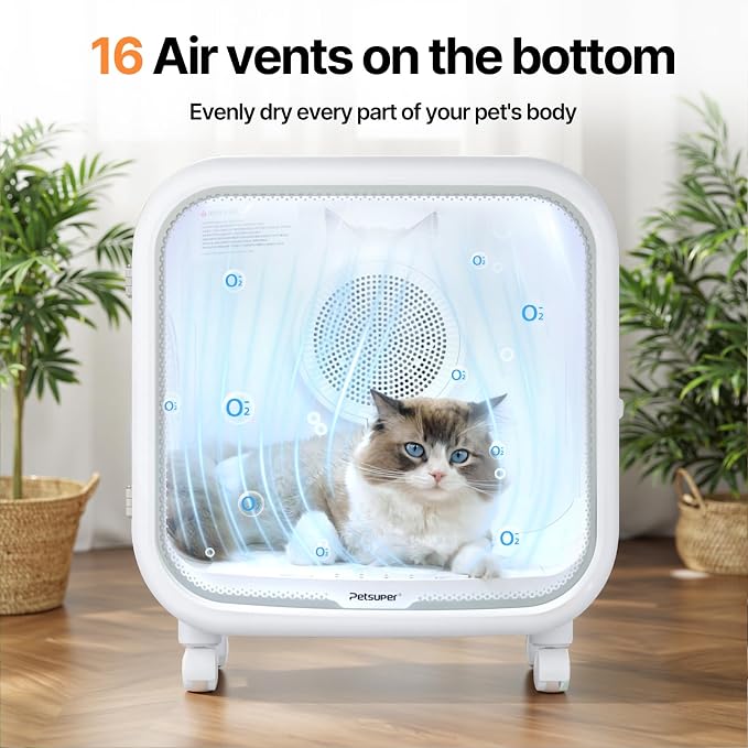 75L Large Automatic Pet Dryer Box for Cats & Small Dogs - App-Controlled, Ultra-Quiet Hands-Free Drying with Smart Safe Temperature & Overheat Protection - Ideal for Multi-Pet Homes