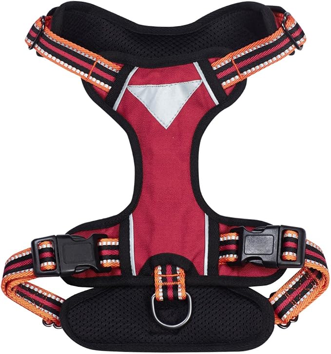 Blueberry Pet Soft & Comfy 3M Reflective Dog Harness Vest | Mesh Padded No Pull Dog Harness w/Back Clips | Multi-Colored Stripe - Orange and Black | Reflective Dog Harness for Large Dogs