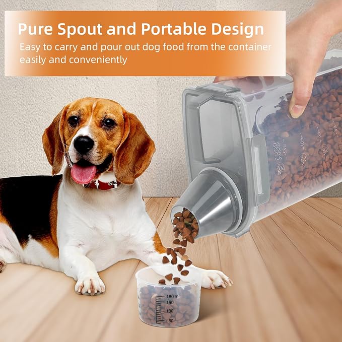 LEAWALK 3-5Lbs Airtight Small Cat Dog Pet Food Storage Containers BPA Free, with Large Pour Spout/1 Measuring Cup/ 4 Safety Locks and Double-layer Silicone Strip (Clear Grey 3Pack)