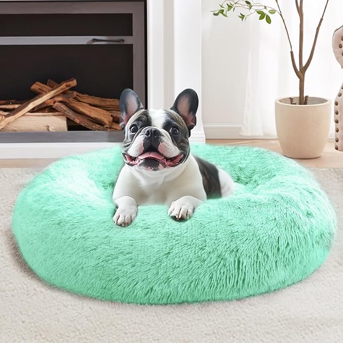 JOLLYVOGUE 31" Calming Donut Dog Bed, Mint Green