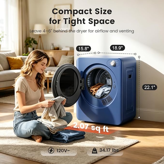 BANGSON 1.5 Cu.Ft. Portable Clothes Dryer,120V Vented Electric Dryer