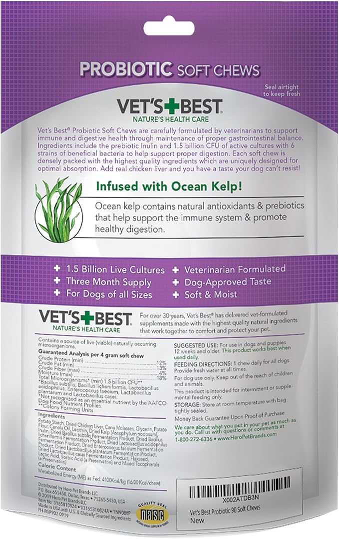 Vet's Best Probiotic Soft Chews for Dogs, Digestive Aid, 30 Day Supply