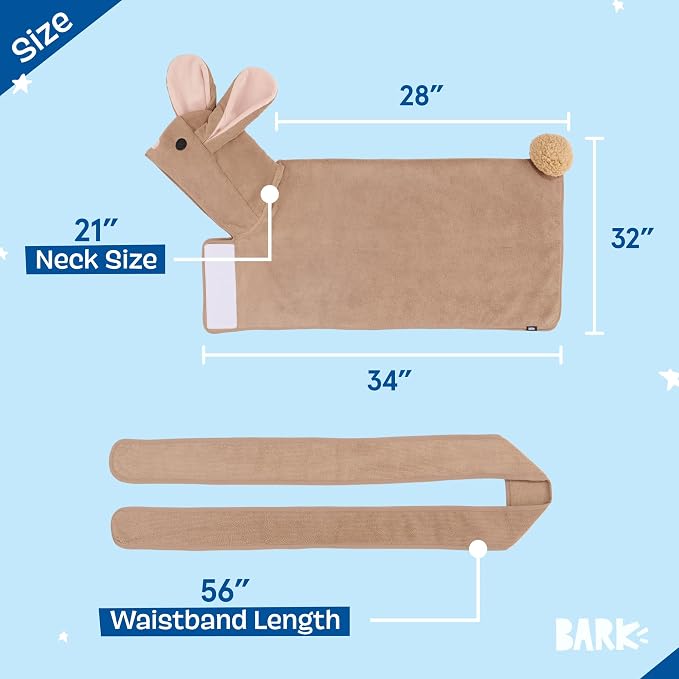 BARKBOX Dog Bathrobe - for Dogs - Large | Fast Drying, Microfiber Bath Towel - Hook & Loop Closure and Wrap Tie - Machine Washable - Bunny