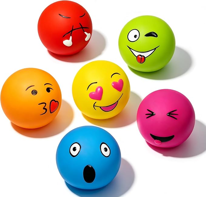 HOLYSTEED Latex Squeaky Dog Balls for Small Dogs, Mini Breed, 2" Round Toys | 2.0"*2.0"*1.8", 6-Pack Smile Face Puppy Squeak Toys, Soft Tiny Bouncy Rubber Fetch Toys with Squeaker for Indoor, Outdoor
