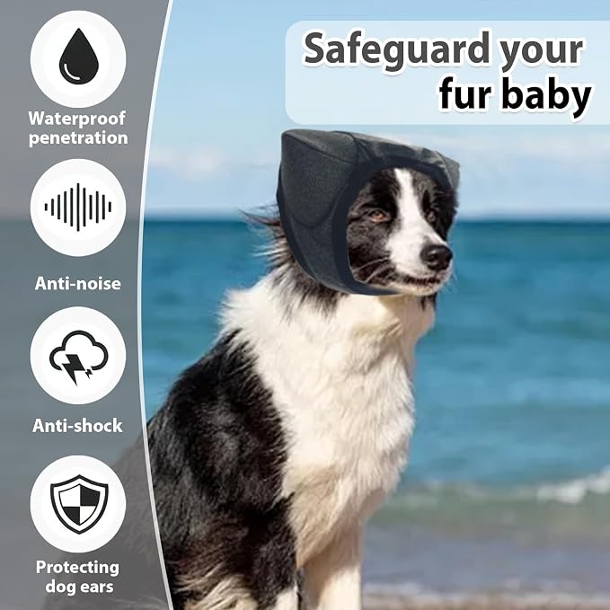 Adhiper Upgrade Dog Ear Muffs Wraps Noise Protection Quiet Ears, Elastic Waterproof Dog Ear Covers for Grooming, Bath, Drying, Swim & Anxiety Relief Reserved Ear Room Design (Gray/Medium)