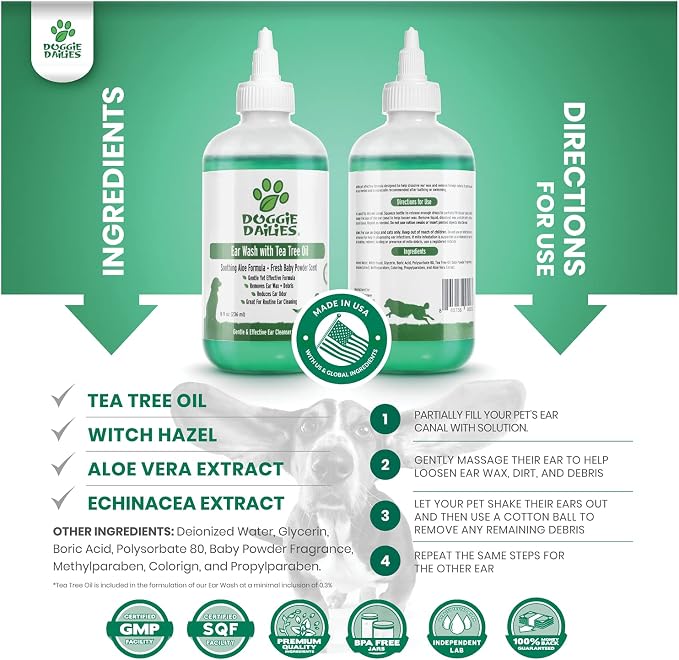 Doggie Dailies Cleansing Ear Wash with Tea Tree Oil & Aloe Vera