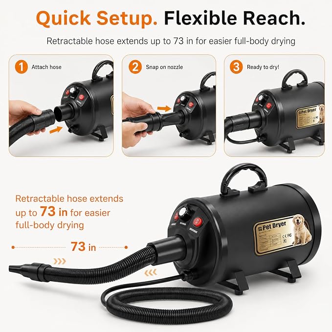PETNF 4-Nozzle High Velocity Dog Dryer, 3.2HP Pet Grooming Blower — Adjustable Speed & Temperature, Fast Drying for Golden Retrievers, Huskies, German Shepherds & Thick Coats, Low Noise Design