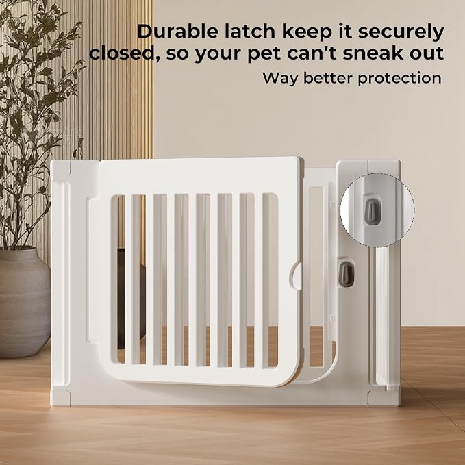 23.6" H Plastic Pet Playpen with Lockable Wide Door, 7 Panels Expandable Pet Fence with Portable Indoor/Outdoor, Easy Setup & Clean for Pets up to 22lbs or Baby (White)