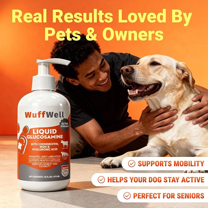 WuffWell Liquid Glucosamine Hip & Joint Support for Dogs, USA Made, 16oz