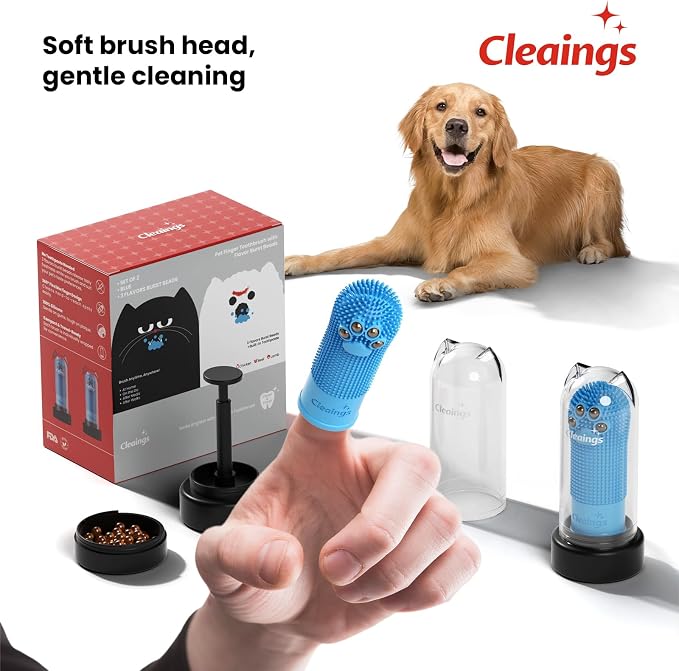 Pet Finger Toothbrush with Flavor Burst Beads, 360° Silicone Toothbrush Kit for Dogs & Cats, Deep Teeth Cleaning - 6 Pcs Mix Flavor