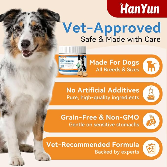 9-in-1 Dog Multivitamins Chewable,100 Count Dog Vitamins and Supplements Hip & Joint, Pet Immune Support, Skin & Coat, Gut & Heart Health - Senior & Puppy Multivitamin Pet Supplement