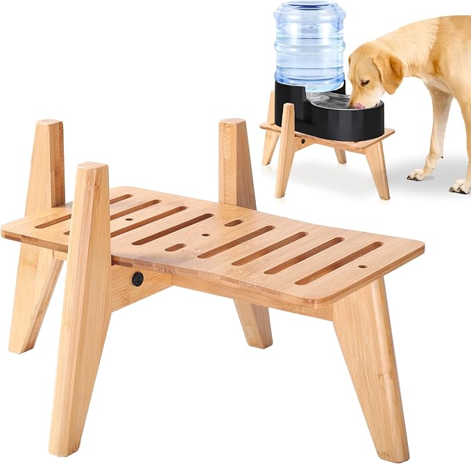 Stand for Dog Water Food Dispensers - Bamboo Holder for Elevated Raised Automatic Gravity Dog Feeders - Suitable for Medium to Large Breeds