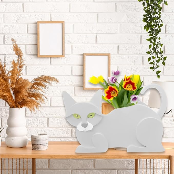 White Cat Planter Pots, Animal Shaped Flower Pot
