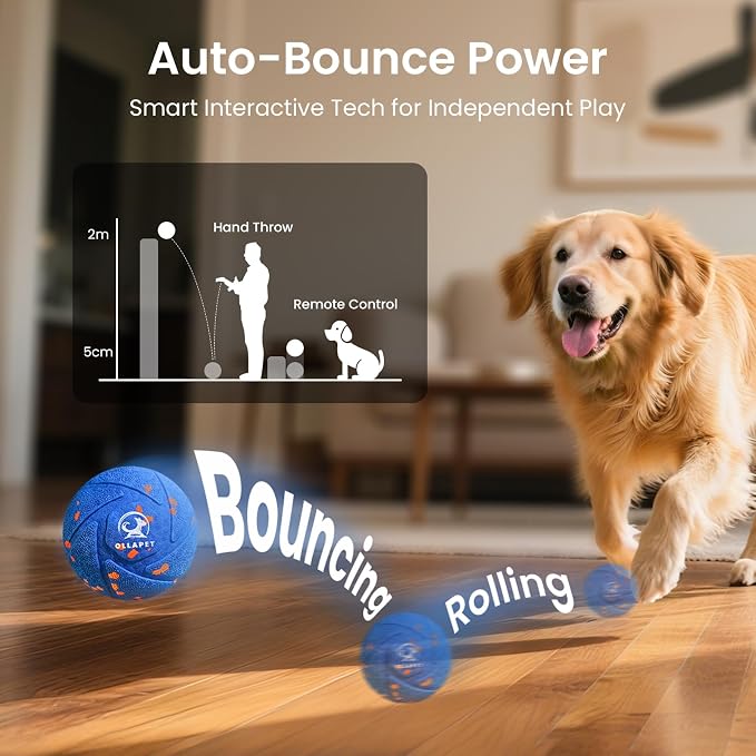 Smart Interactive Dog Toy Ball - Automatic Bouncing & Rolling, Chew-Resistant E-TPU Material, 3 Interactive Modes, IPX7 Waterproof, Smart Chase Pet Toy Ball for Medium and Large Dogs (Blue)