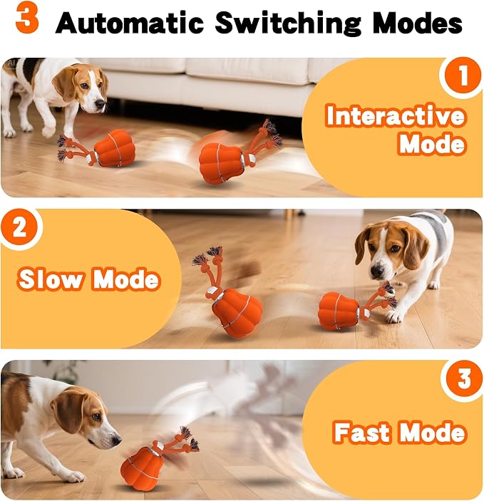 Interactive Dog Toys, Automatic Moving Rolling Dog Toys to Keep Them Busy, Motion-Activated Bouncing Vibrating Dog Ball for Small/Medium/Large Dogs (Pumpkin)
