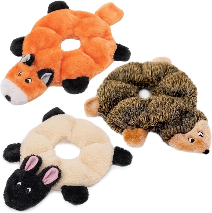 ZippyPaws Loopy No Stuffing Dog Toys to Keep Them Busy, Sheep - 3 Pack, 10" | For Small, Medium, & Large Dogs, Squeaky Pet Toys for Boredom, Unstuffed Chew Toy, Plush Puppy Products, Hedgehog, & Fox