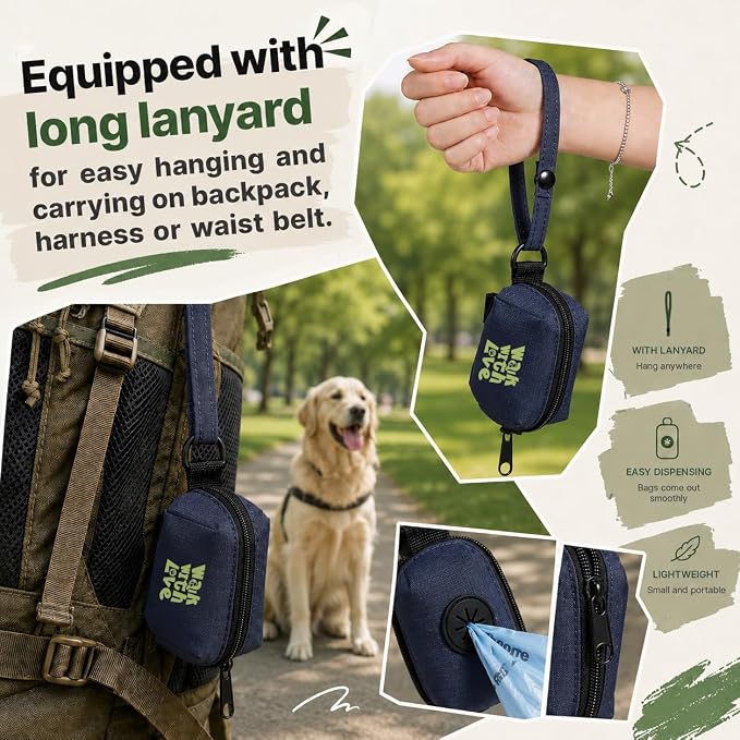Dog Poop Bag Holder For Leash, Doggy Poop Bag Dispenser With Velcro Attachment, Suitable For Any Retractable Leash, Reusable Dispenser For Travel, Walking, Park, And Outdoor Use (Blue)