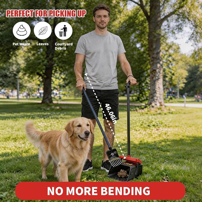 Pooper Scooper for Dogs, 46'' Long Handle Large & Small Breeds, Yard & Outside Waste Pickup, Rake with Bag Attachment & Holder, Litter Scooper, 100 Pet Waste Bags, Pet Supplies & Dog Accessories